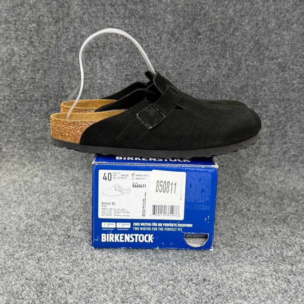 Birkenstock Boston Clogs Women's 9 Black Suede Soft Footbed Slip On Sandal Shoes